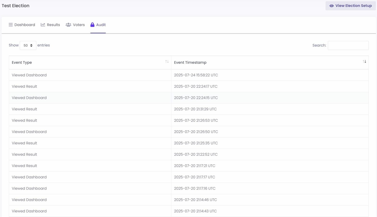 Audit Trail for your eleciton on ElectionChamp